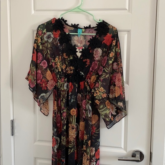 Farm Rio Black Motif Floral Sheer Maxi - Picture 2 of 5